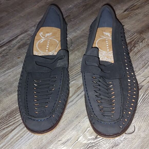 Topman navy weave morgan saddle loafers Sz 9 NWT - Picture 2 of 7